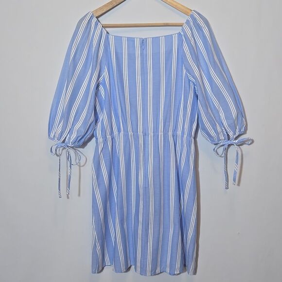 Ann Taylor Striped Puff Sleeve Wrap Dress Size 8 Cottagecore Milkmaid Coastal - Picture 10 of 15